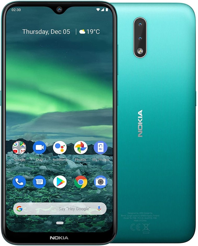 NOKIA 2.3 Smartphone with 6.2" Screen, 32GB Storage, Cyan Green. Importa