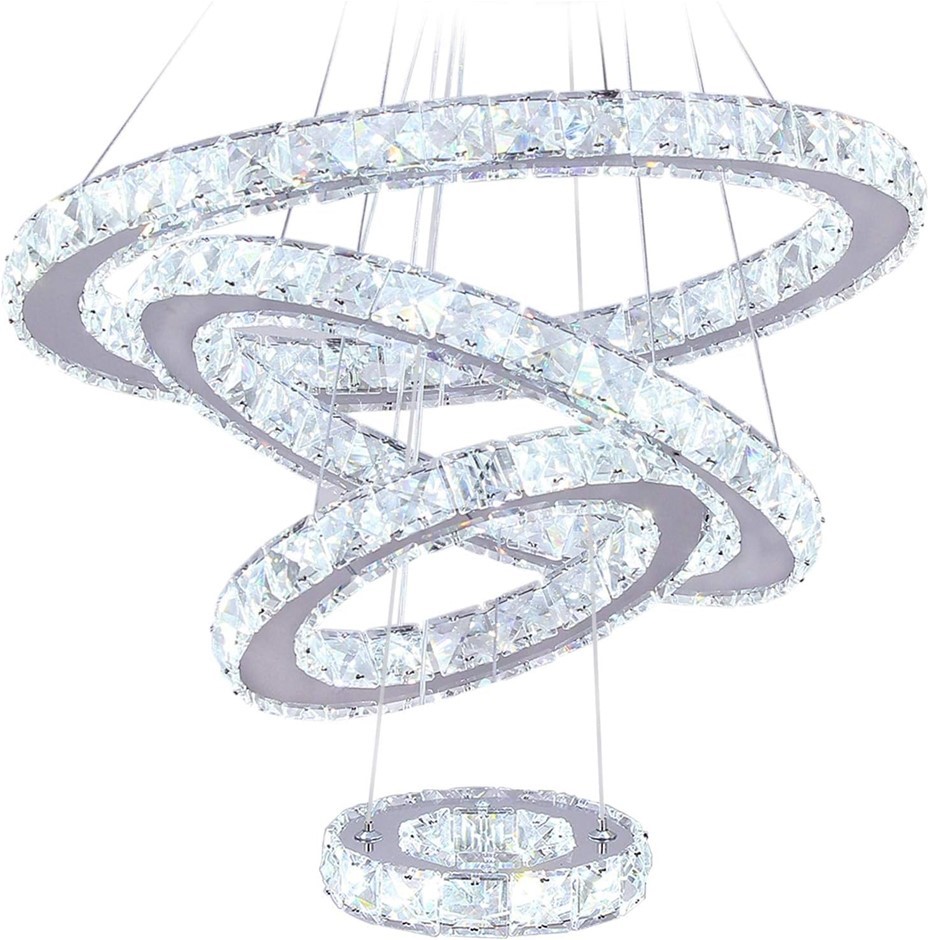 USOR LED Modern Crystal Chandeliers 3 Colors Dimmable Remote K9 Crystal Flu