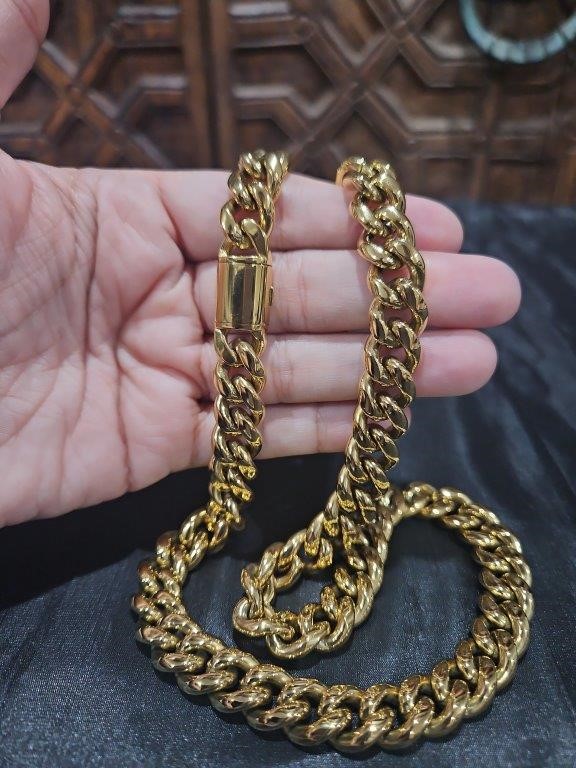 18k Italy Stamped Yellow Gold Filled Chain-Quality Guarantee-55cm-14mm