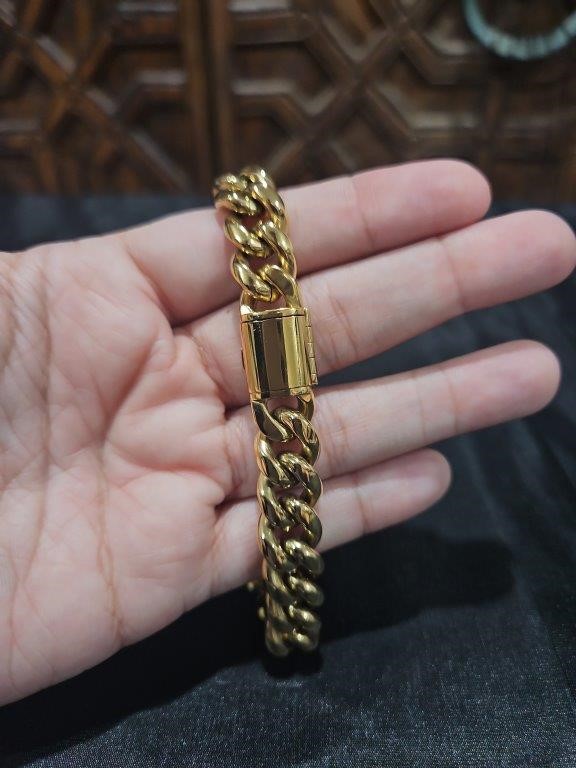 18k Italy Stamped Yellow Gold Filled Bracelet-Quality Guarantee-22cm-14mm