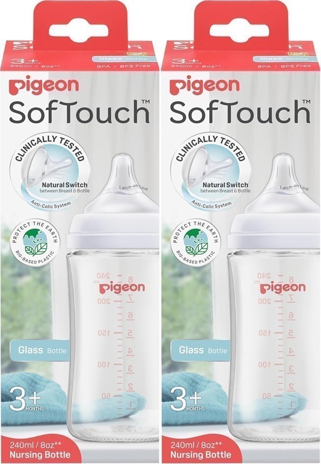 2 x PIGEON SoftTouch BPP Nursing Bottle Glass 240ml