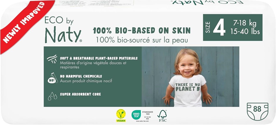 ECO BY NATY Eco-Friendly Baby Nappies, 100% Plant-Based Materials on Skin,