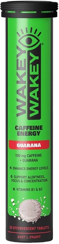 5 x WAKEY WAKEY 20pc Energy Effervescent Tablets, 100mg Caffeine & Guarana.