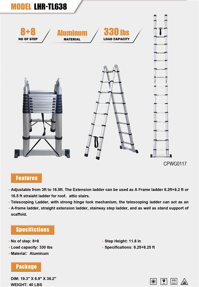 Unused 2025 Landhonor 16.5Ft Telescoping Ladder LHR-TL638