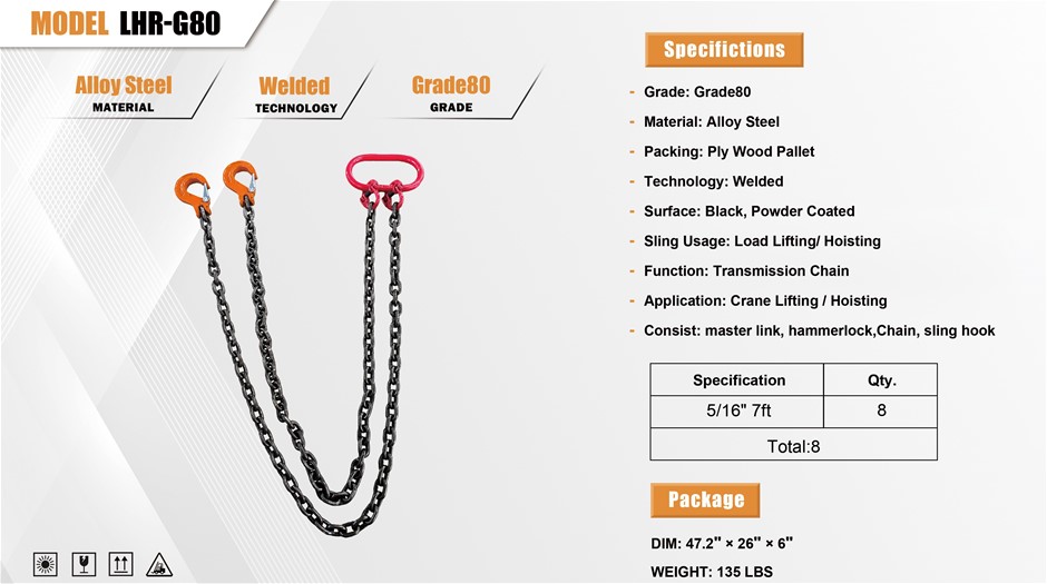 Unused 2025 Landhonor 7 ft Double Legs Lifting Chain Sling LHR-G80