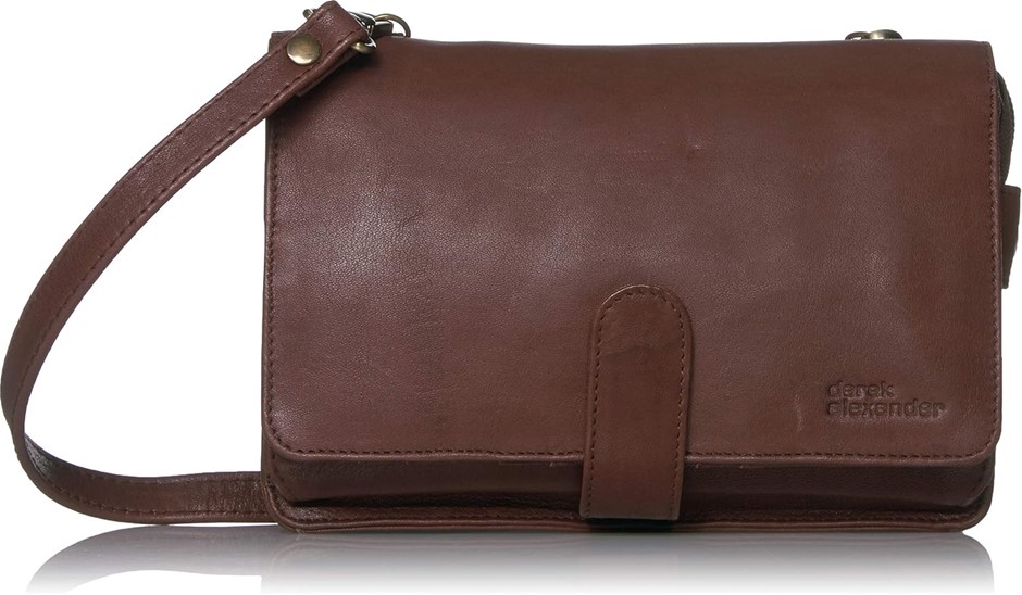 DEREK ALEXANDER Leather Front Flap Organizer, Tab Closure, Brown - FB2163