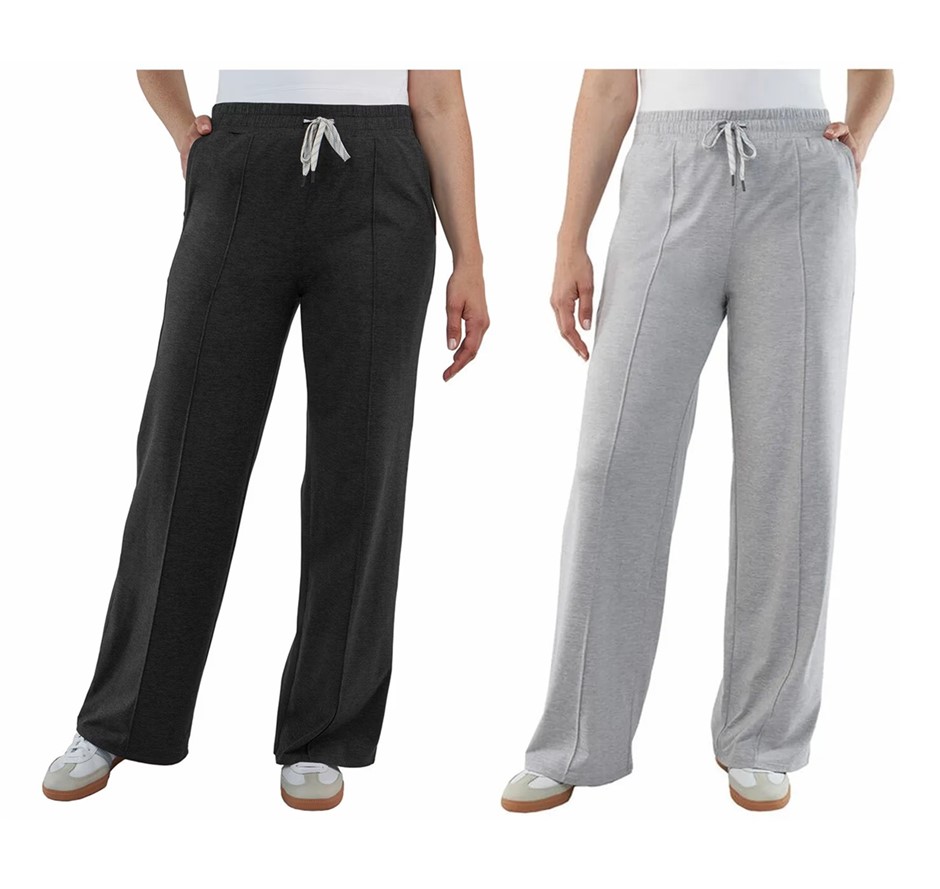 2 x SIGNATURE Women's Pintuck Pant, Size L, Black & Light Grey, 1711741. B