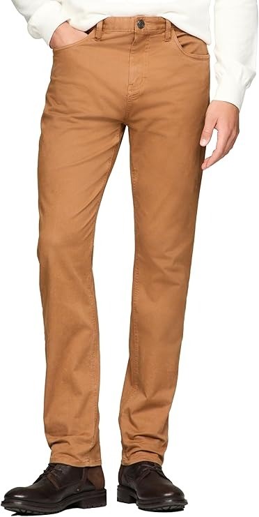 TOMMY HILFIGER Men's Twill 5-Pocket Straight Fit Pant, Brown(Golden Rays),
