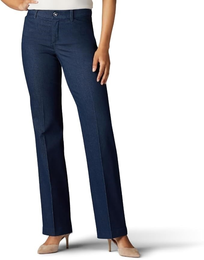 LEE Womens Flex Motion Regular Fit Trouser, Size 10 Long, Indigo Rise. 1046