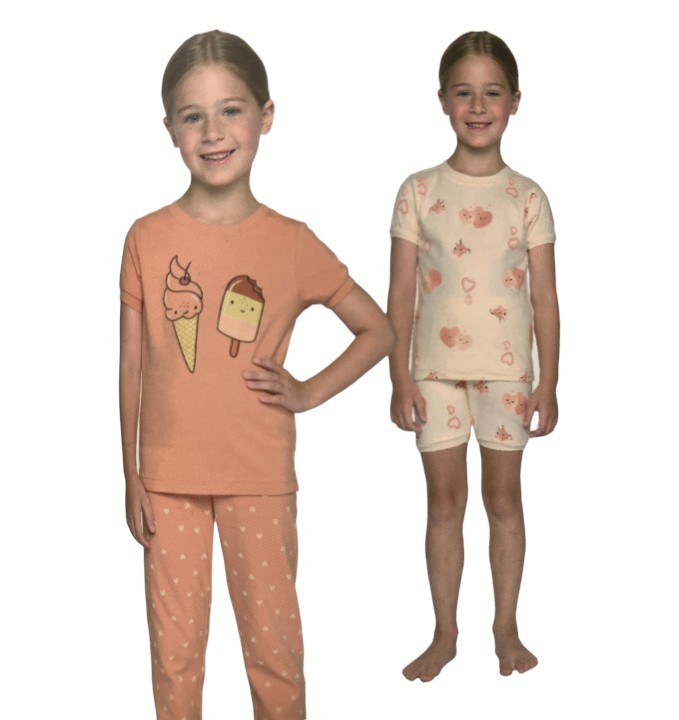 PEKKLE, Kids 4pc Set, Size 6, ICE CREAM/HEARTS, 100% Cotton.