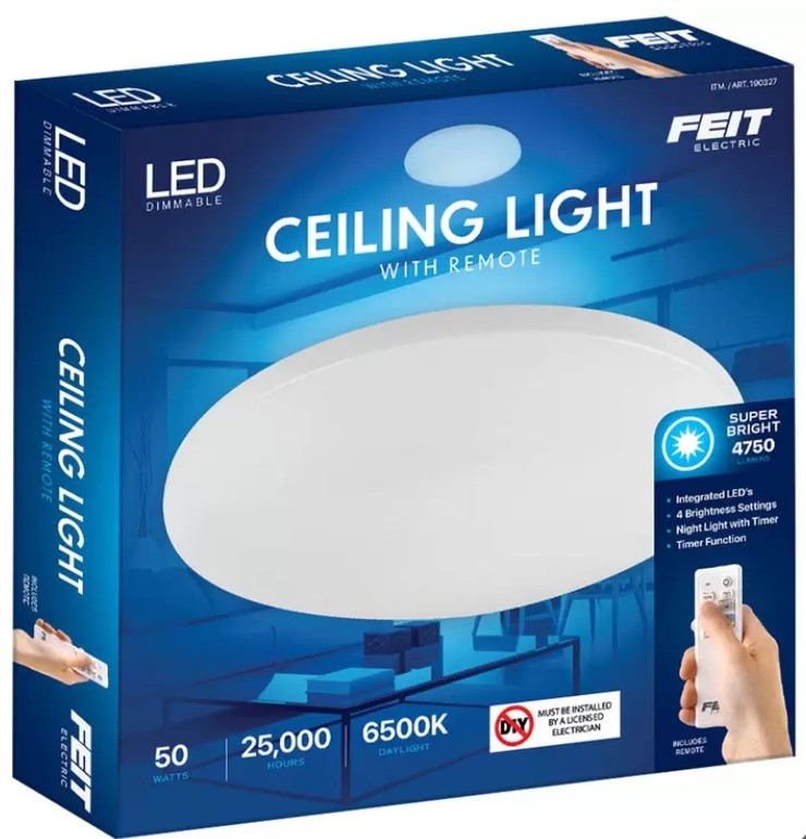 FEIT LED Dimmable 6500k Daylight Round Ceiling Light With Remote Control, M