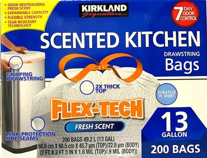 KIRKLAND SIGNATURE Flex-Tech 13-Gallon Scented Kitchen Trash Bags - 200 Cou