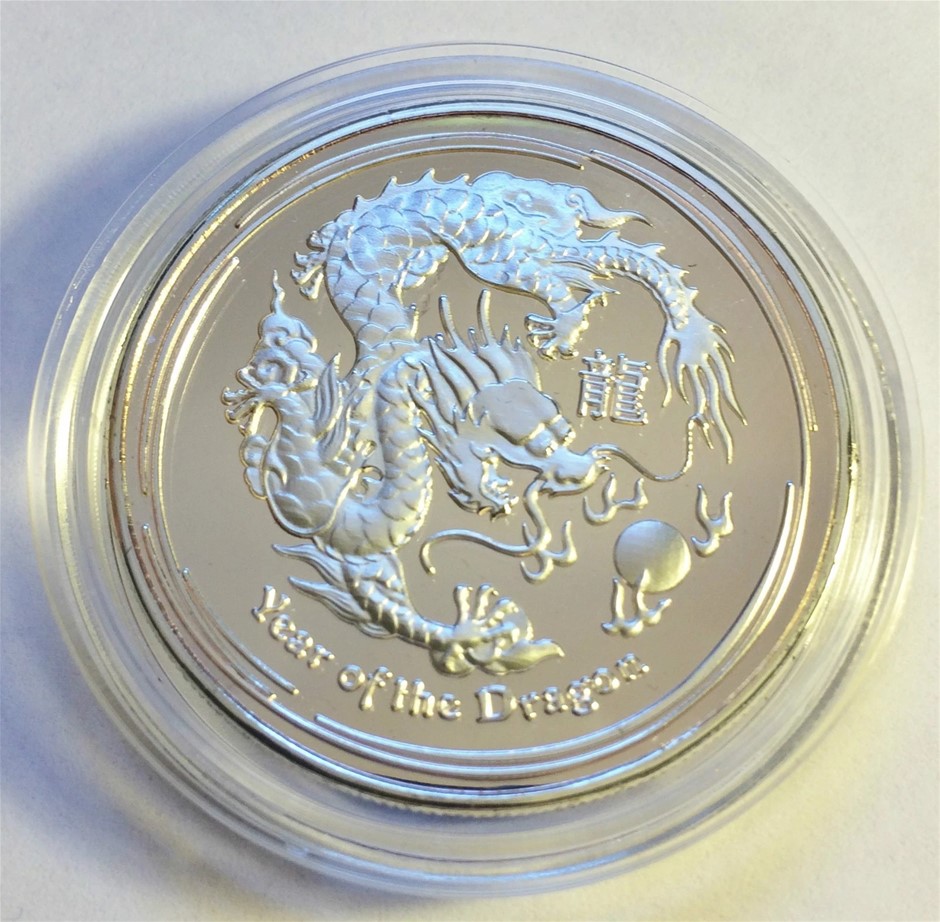 2012- 1 Ounce "Year Of The Dragon" Coin in 999 Fine Silver in Capsule