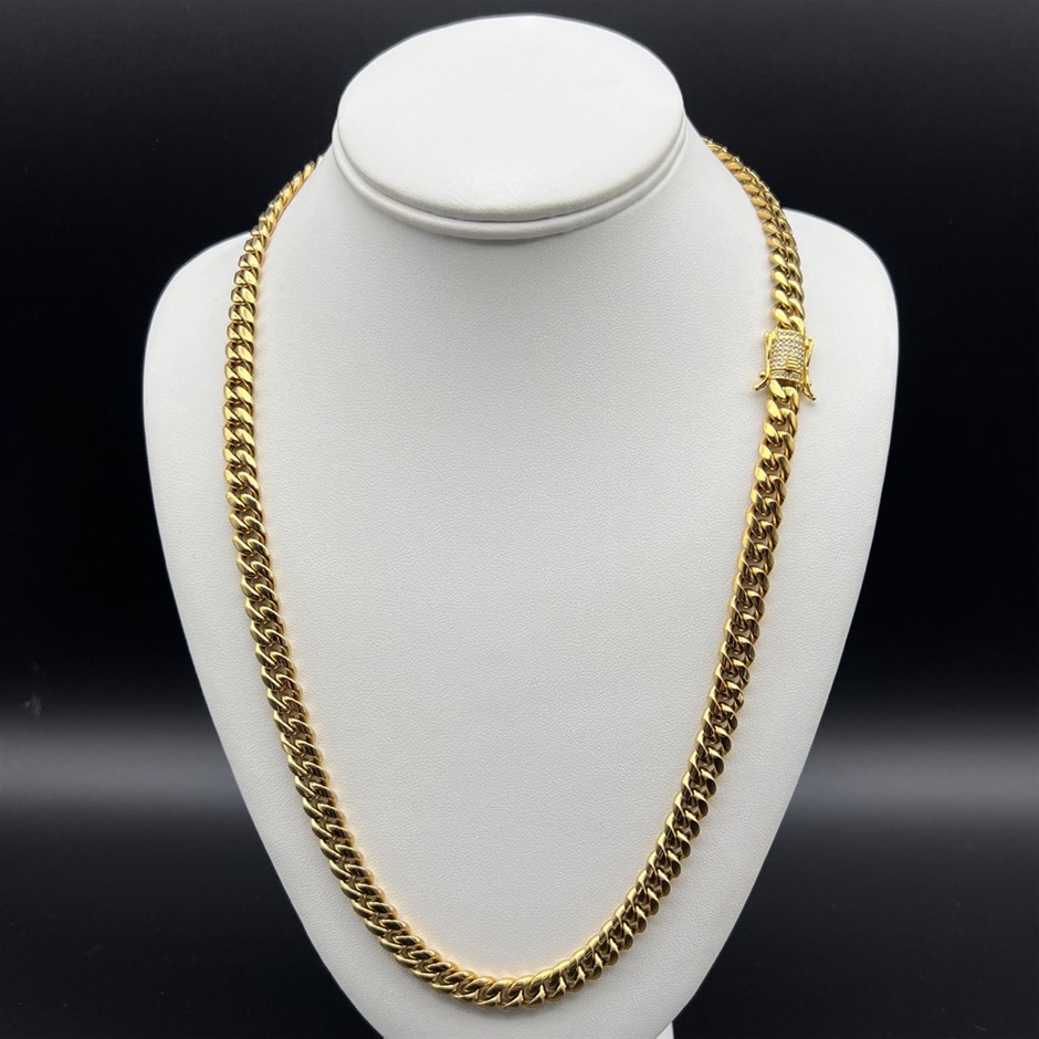 18K Gold-Filled Cuban Necklace with Simulated Diamond Clasp, 8MM - 60.9cm