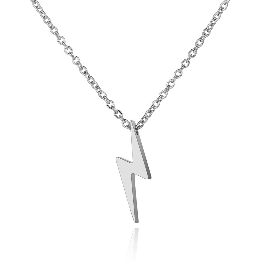 Stainless Steel Lightening Bolt Necklace in Silver