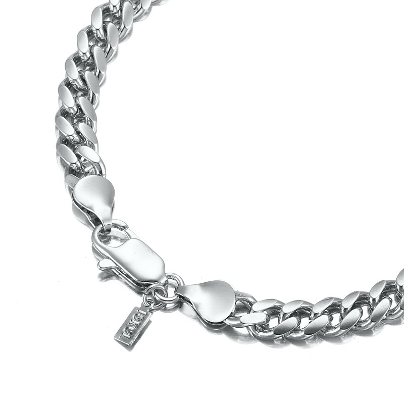 Rhodium Plated Curb Chain 9" Bracelet with Lobster Clasp