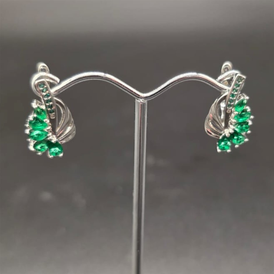 Designer Green Simulated Diamond Earrings in Silver