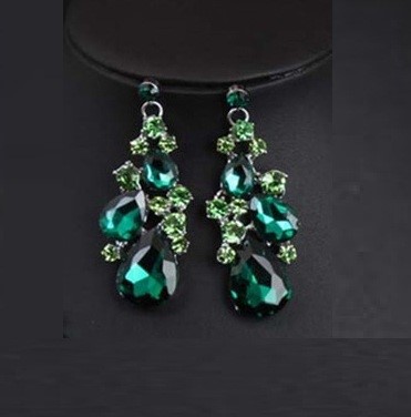 Designer  Simulated Diamond Statement Green Bridal Earrings