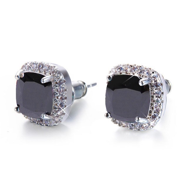 Stunning Square Simulated Diamond Bridal Stud Earrings - Black