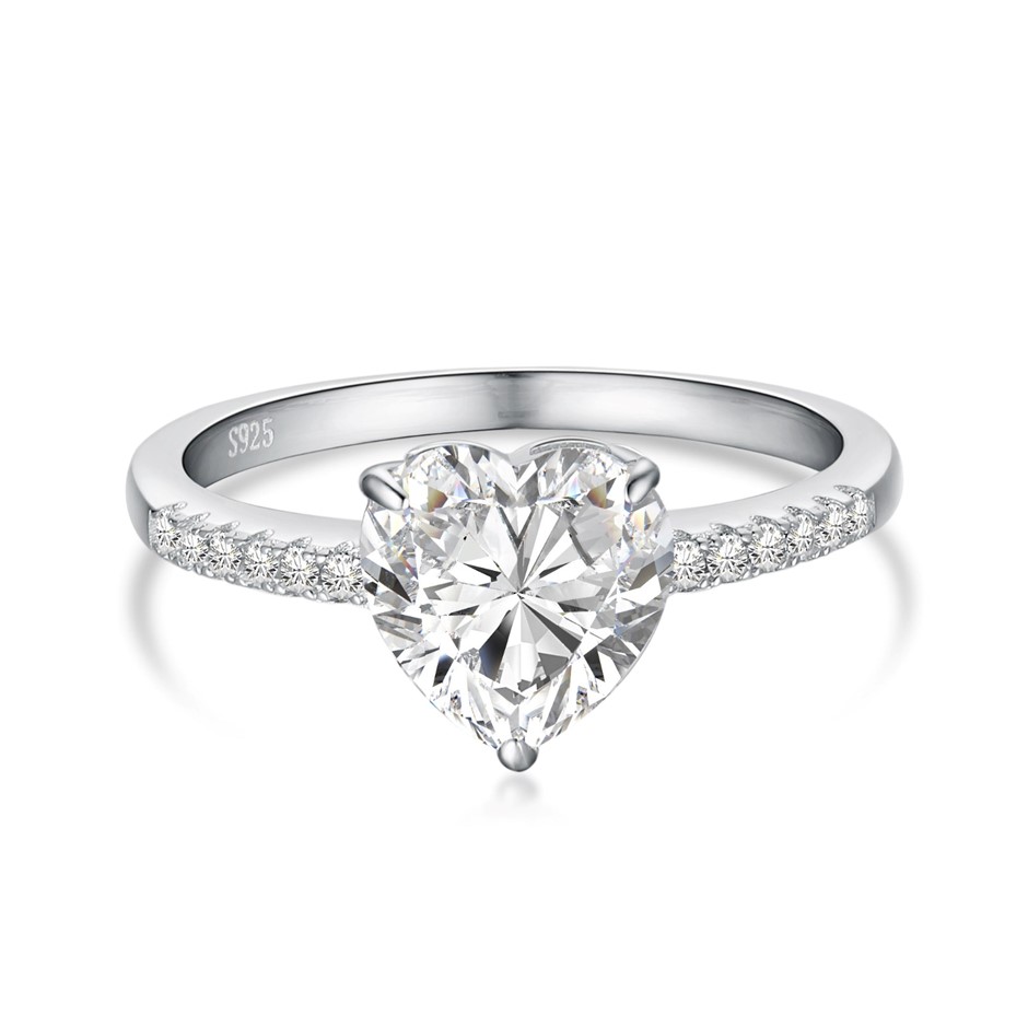 2.0ct Heart Cut GRA Certified Moissanite 925 Sterling Silver Ring - Size 8