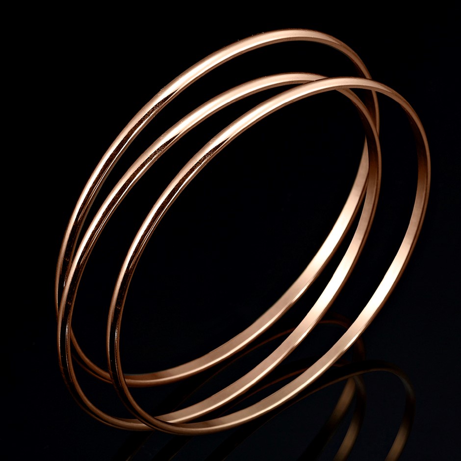18ct Heavy Rose Gold Plated Triple Bangle Set