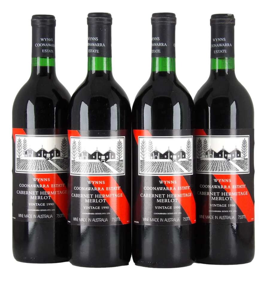 Wynns Cabernet Hermitage Merlot 1990 (4x 750mL), Coonawarra.