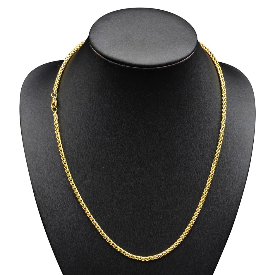 Classic 3mm Wide Stainless Steel Wheat Chain Necklace - 50cm (Yellow)