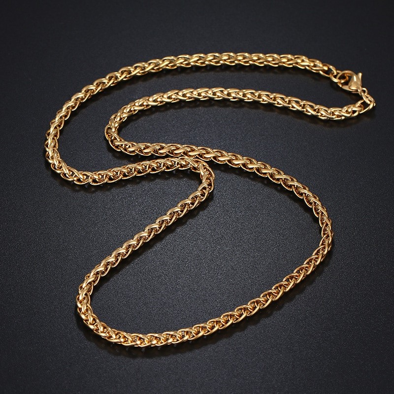 Classic 3mm Stainless Steel Wheat Necklace - 60cm (yellow)