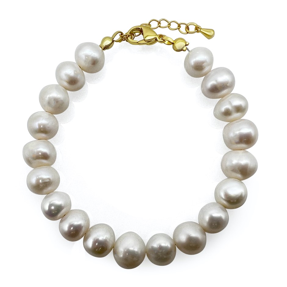 9-10mm Potato Shape Pearl with Real 18k Gold Plated Bracelet