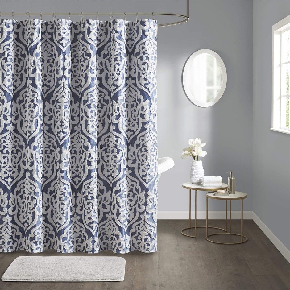 MADISON PARK Odette Fabric Shower Curtain Luxe Textured Jacquard, Damask Me