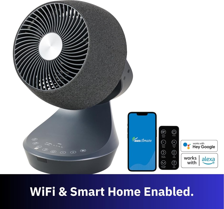 AUSCLIMATE EcoSmart Desk Air Circulator, Charcoal Black.
