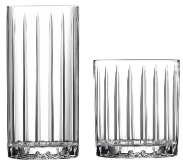 King Crystal Revel Glass Drink Set 16 Piece. NB: one broken glass.