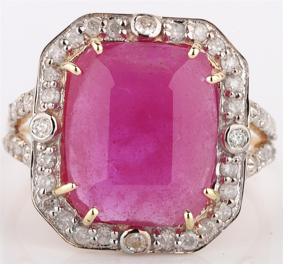 Yellow Gold Natural Ruby & Diamond Ring with Valuation