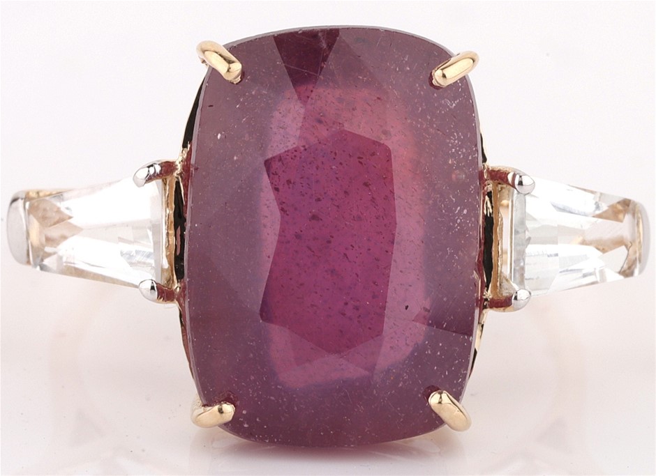 Yellow Gold Natural Amethyst / Natural & Diamond Ring with Valuation