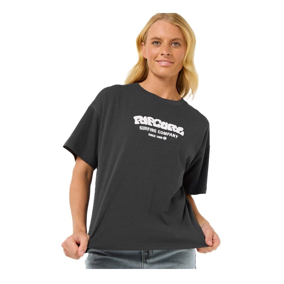 RIP CURL Women's Surf Puff Relaxed Tee, Size S, Washed Black. RRP: $50. Bu