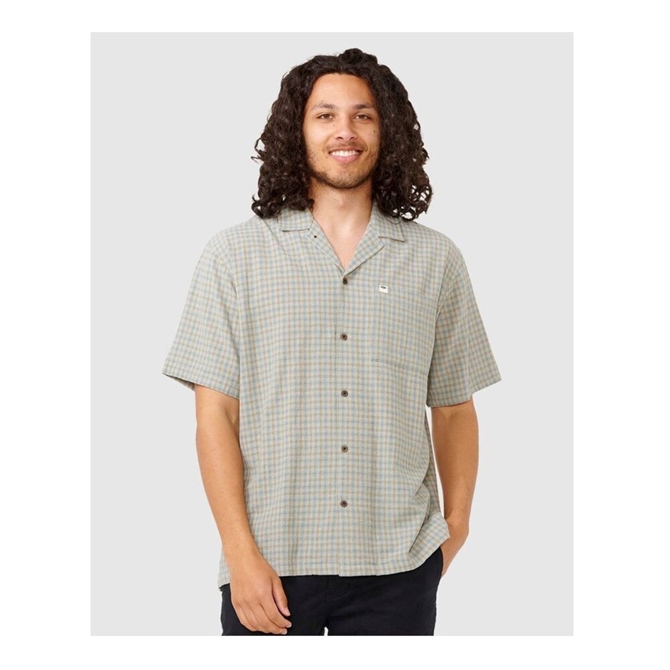 RIP CURL Men's Classic Surf Check Short Sleeve Shirt, Size M, Mineral Blue.