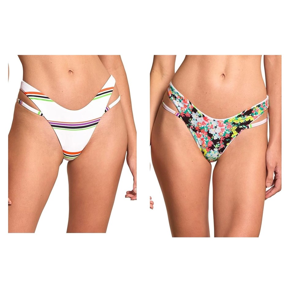 MAAJI Women's Double Layer Cheeky Cut Reversible Bikini Bottoms, Size Large