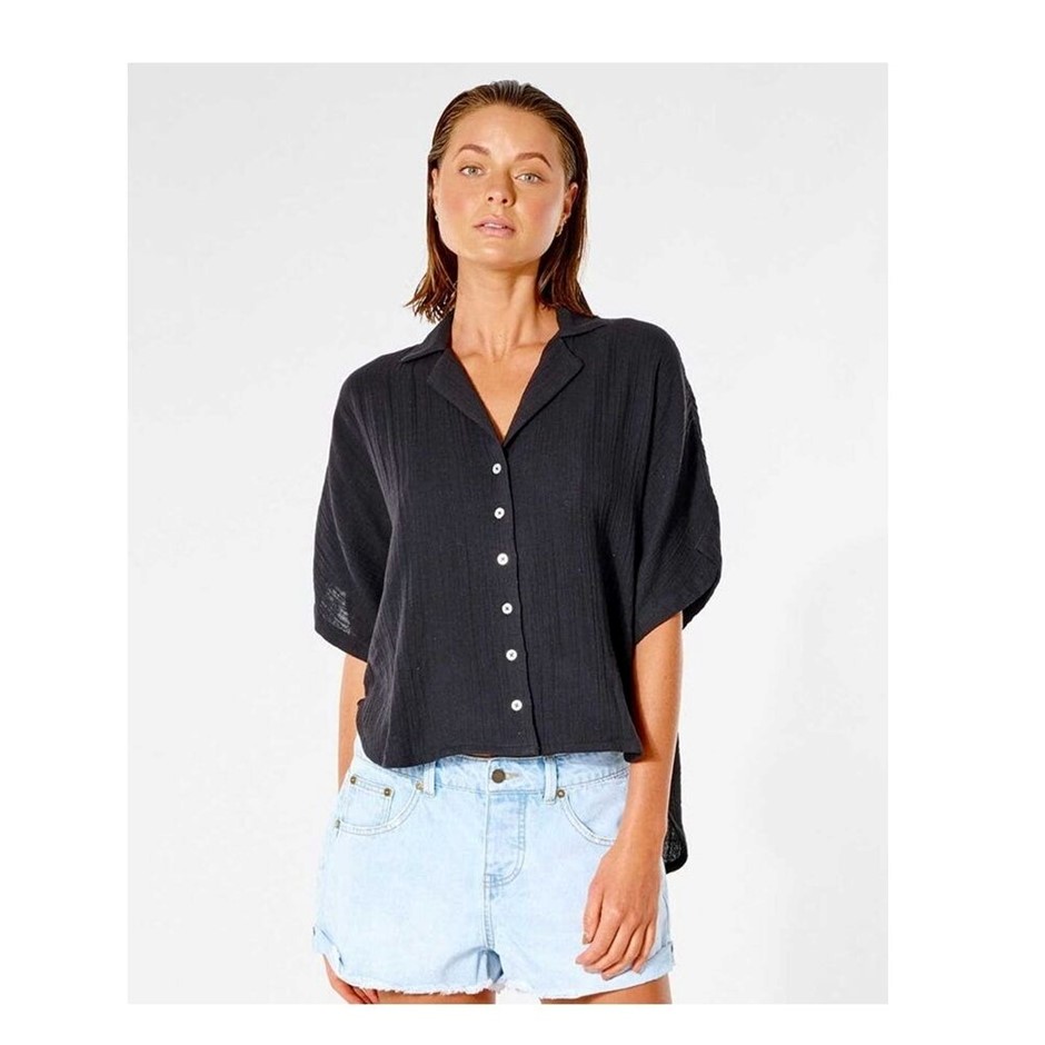 RIP CURL Women's Premium Surf Short Sleeve Shirt, Size L, Black. RRP: $79.9