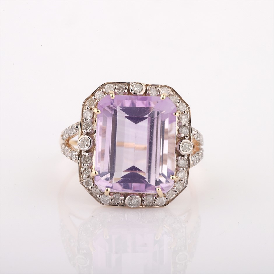 Yellow Gold Natural Amethyst & Diamond Ring with Valuation
