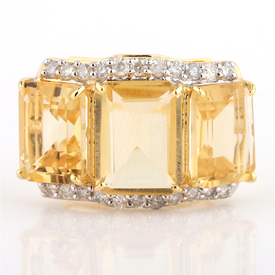 Yellow Gold Natural Citrine / Natural & Diamond Ring with Valuation