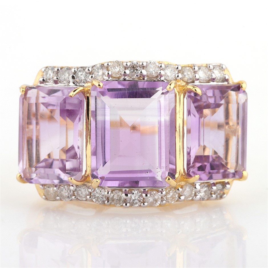 Yellow Gold Natural Amethyst / Natural & Diamond Ring with Valuation
