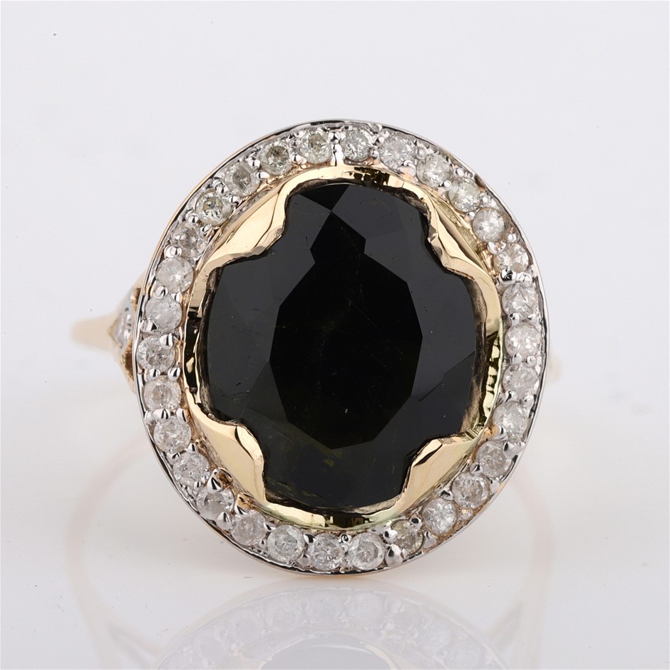 Yellow Gold Natural Tourmaline & Diamond Ring with Valuation