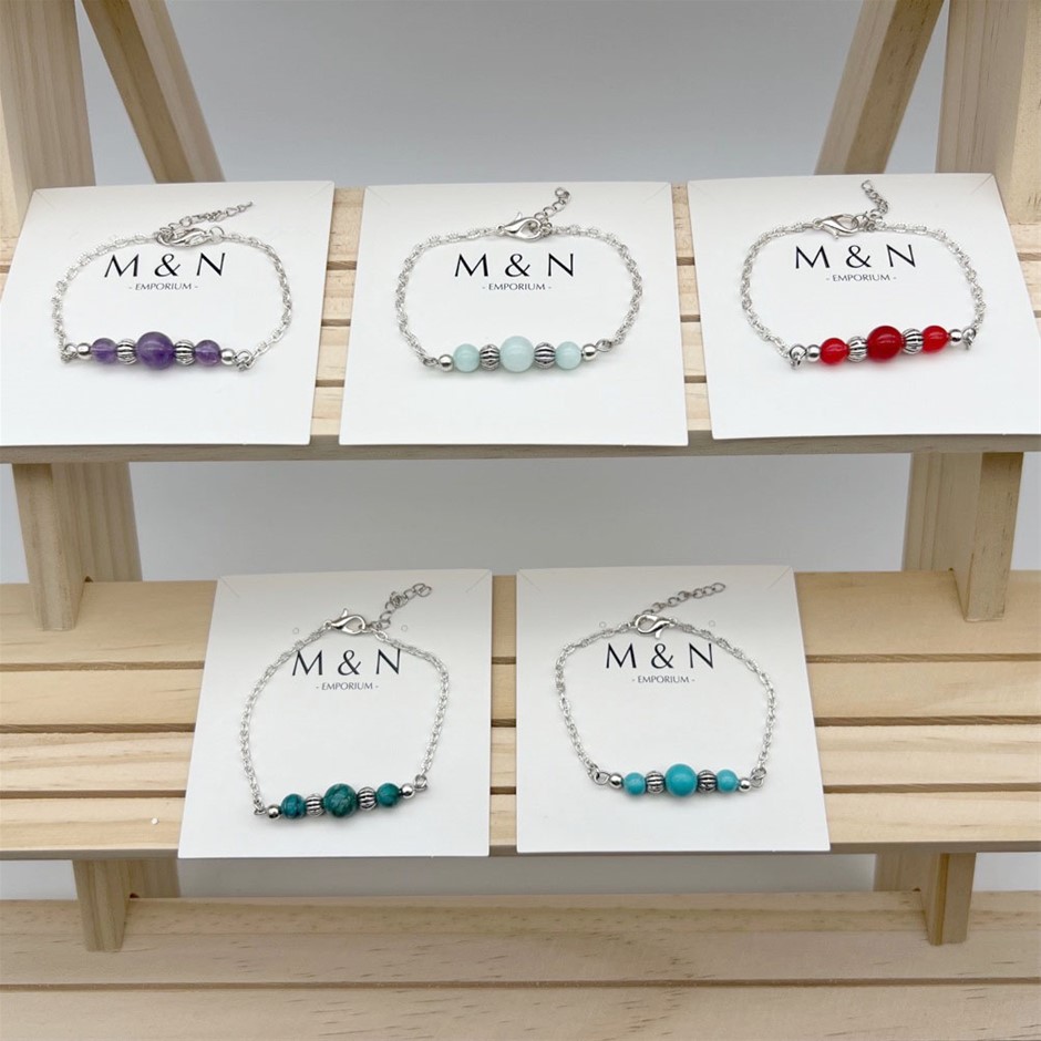 Beautiful Gemstone Link Bracelets - 5 Pcs