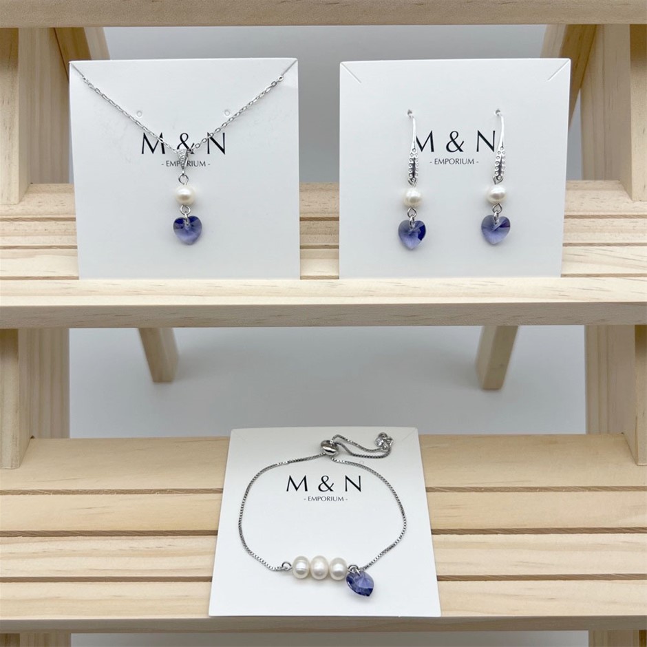 White Freshwater Pearl Adorned with Swarovski® Crystals Jewellery Set