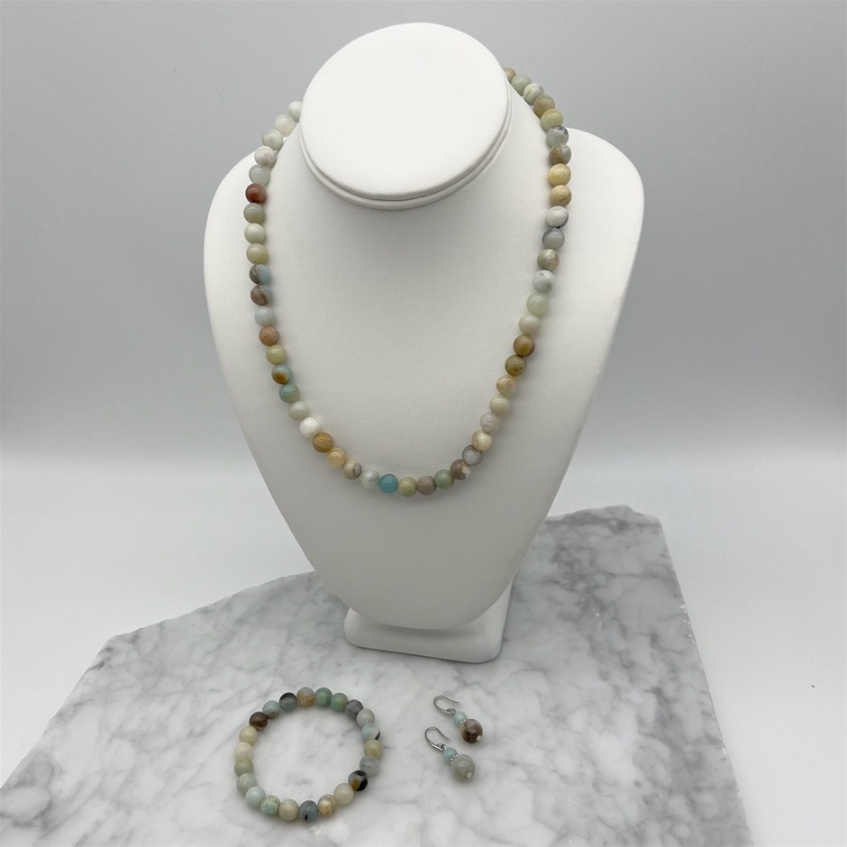 8mm Round Amazonite Beaded Gemstone Jewellery Set