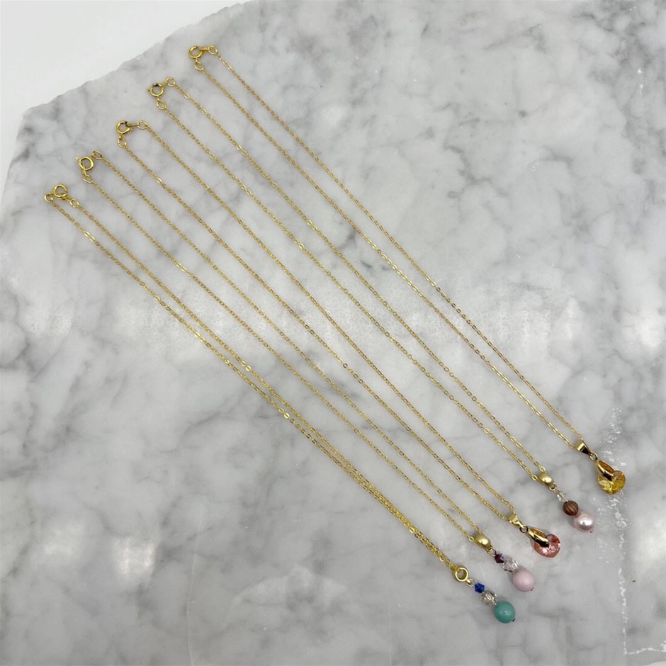 Swarovski® Austrian Crystal Gold Plated Pendant Necklaces - 5 Pcs