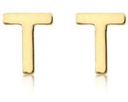 9K Yellow Gold MINI INITIAL 'T' STUD EARRINGS
