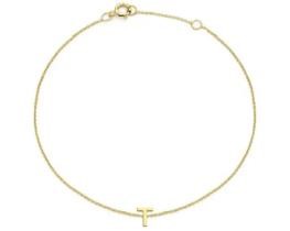 9K Yellow Gold MINI INITIAL 'T' Bracelet 15.5-19cm