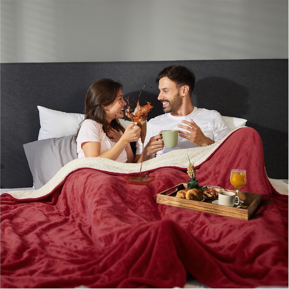 SACRED WEAPON Waterproof Dual Soft Sherpa & Fleece Throw, 80" x 50", Dark R