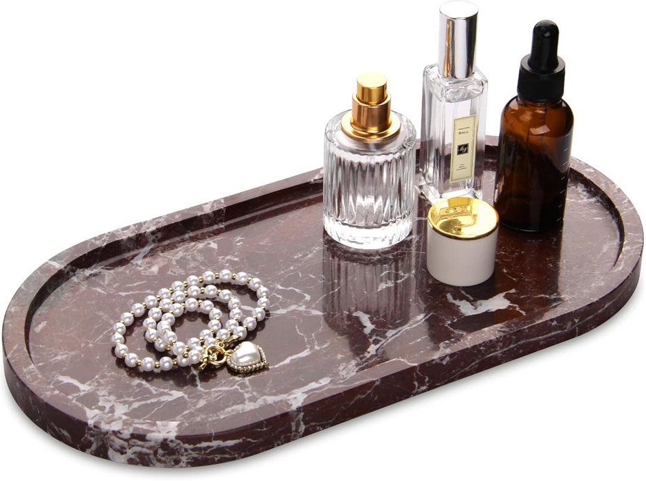 HESHIBI Oval Marble Bathroom Vanity Tray, Stone Decorative Countertop Servi